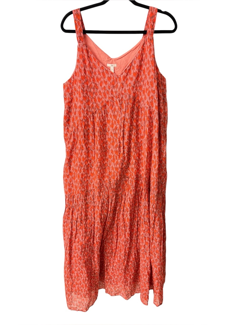 Joie Bondi Tiered Maxi Dress Red Pink Coral Ikat 100% Cotton Size Large - Picture 5 of 10